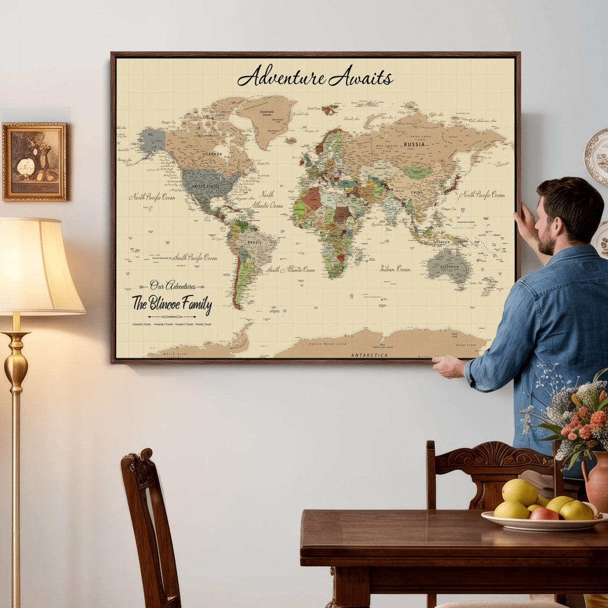 Custom Push Pin World Map Wall Art Canvas Print – Custom