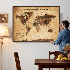 Custom Vintage World Map Canvas Wall Art – Custom Framed