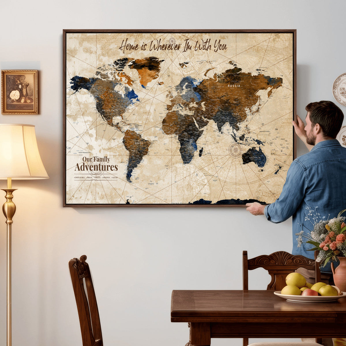 Vintage Custom World Map Canvas Wall Art – Custom Framed