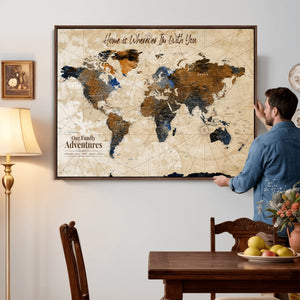 Vintage Custom World Map Canvas Wall Art – Custom Framed
