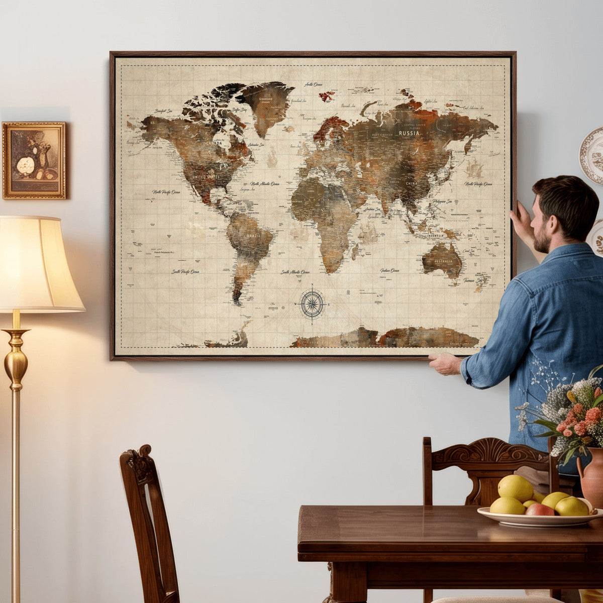 World Map Canvas Print – Framed Detailed Map of the World