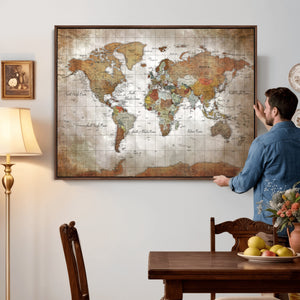 Vibrant Watercolor World Map Canvas Wall Art – Framed Travel
