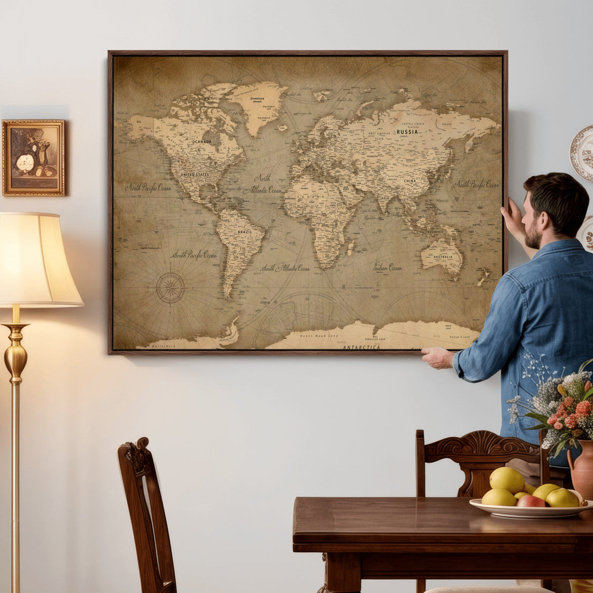 World Map Canvas Print – Framed Travel Map Wall Art for