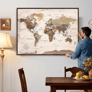 World Map Canvas Print – Framed Travel Map Wall Art for