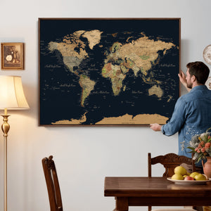Vintage World Map Canvas on the Dark Background Wall Art