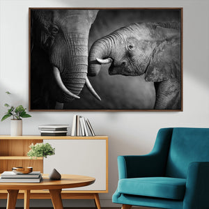 Elephant Family Wall Art Canvas, Framed Elephant Family