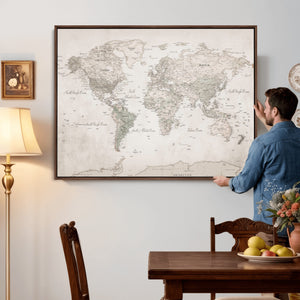 Antique Style World Map Canvas Print - Vintage Detailed