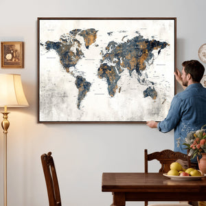 World Map Wall Art Canvas Print for Office Wall Decor