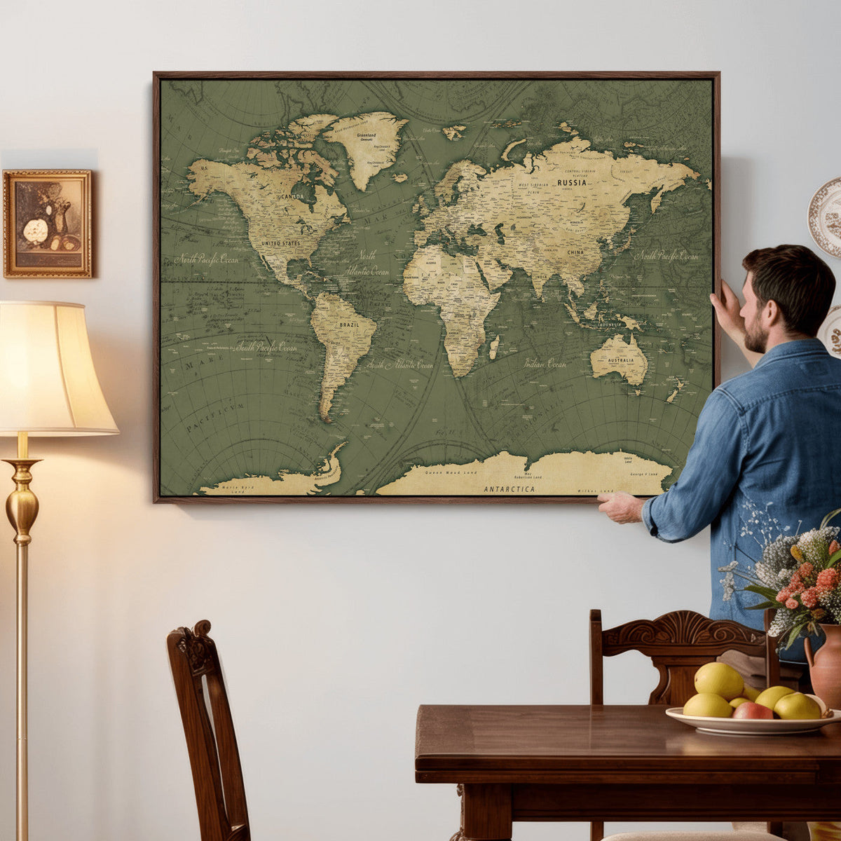 Large World Map Canvas Wall Art Print for Study Room Decor -