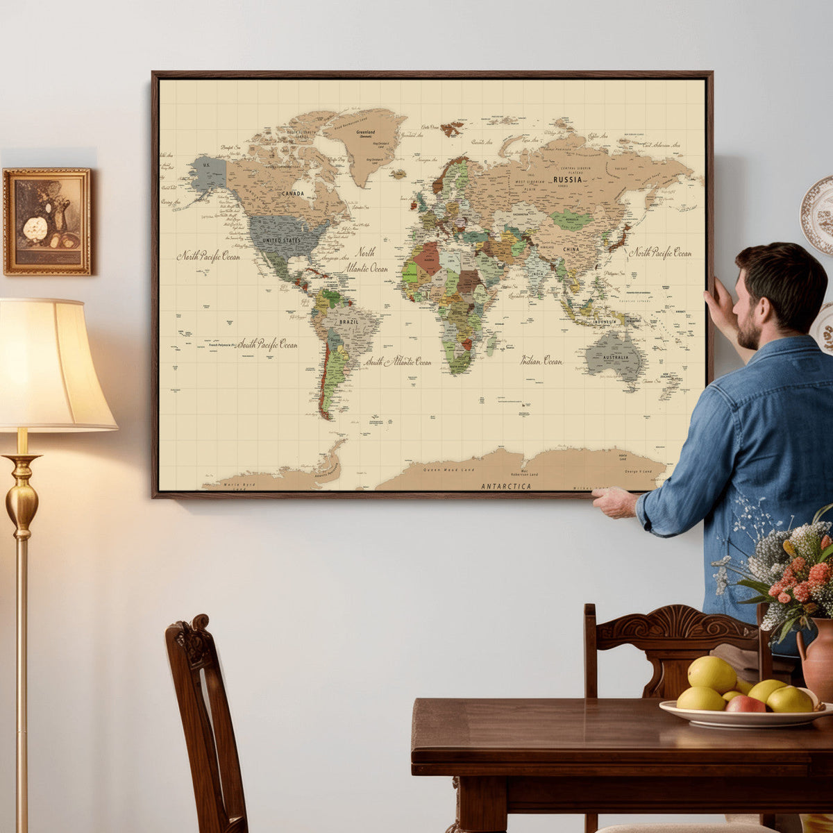 Extra Large World Map Canvas Print – Detailed Map of the