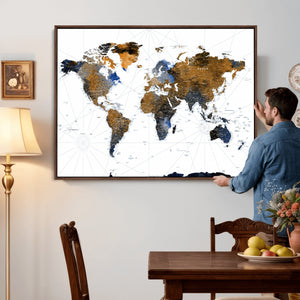 Colorful Watercolor World Map Canvas Wall Art – Framed