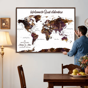 Custom Push Pin World Map Wall Art Canvas Print –