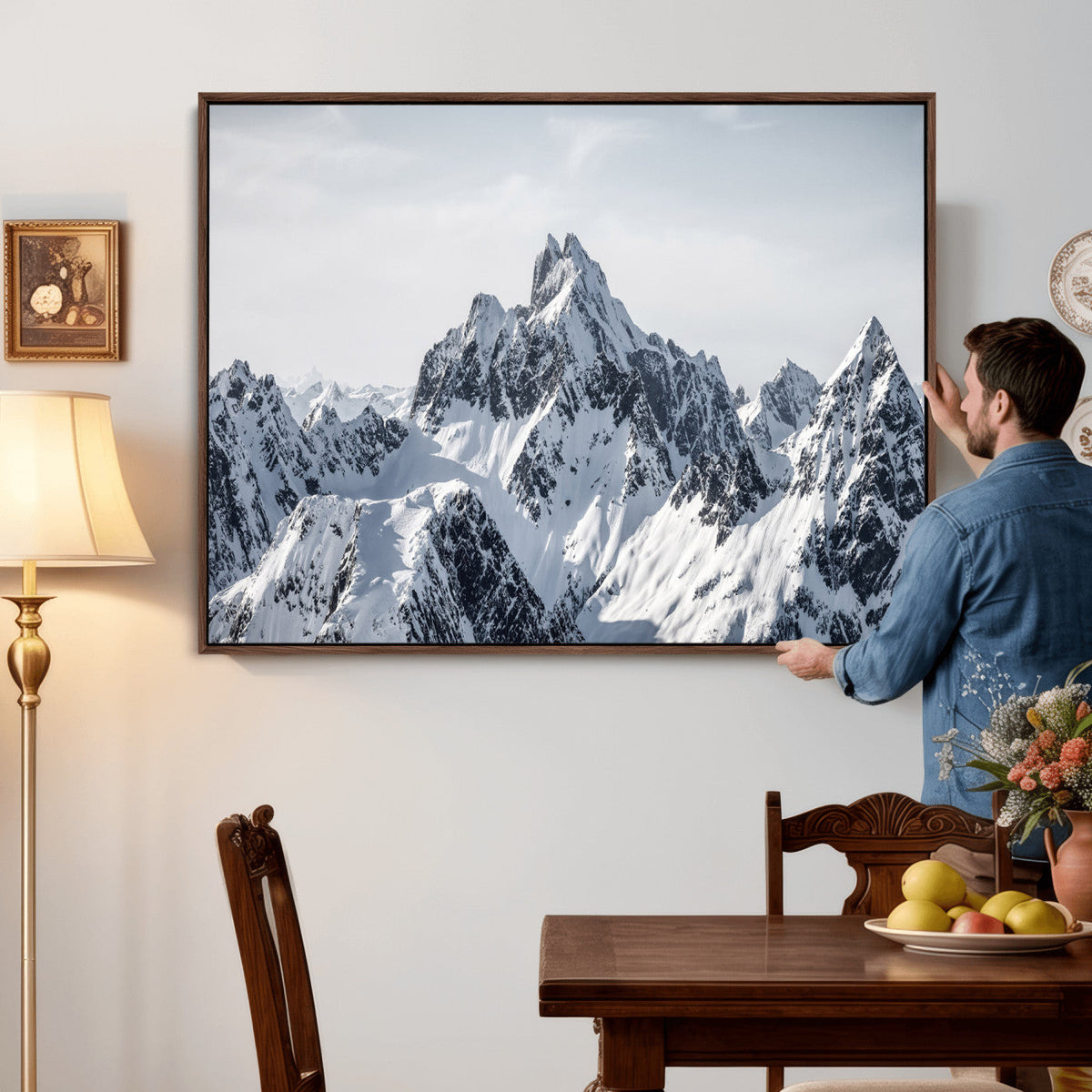 Snowy Mountain Range Canvas Print, Alpine Peaks Landscape
