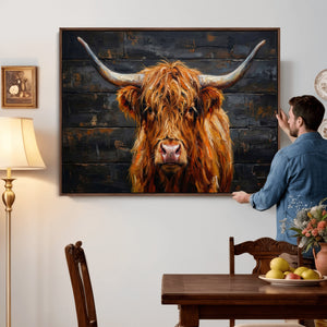 Highland Cow Wall Art Canvas Print, Rustic Farm Animal