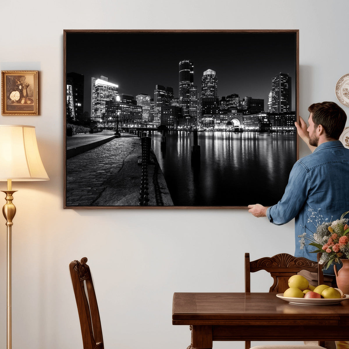 Boston Wall Art Canvas Print, Boston City Downtown Night