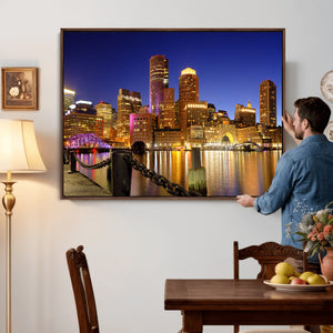 Boston Wall Art Canvas Print, Boston City Downtown Night