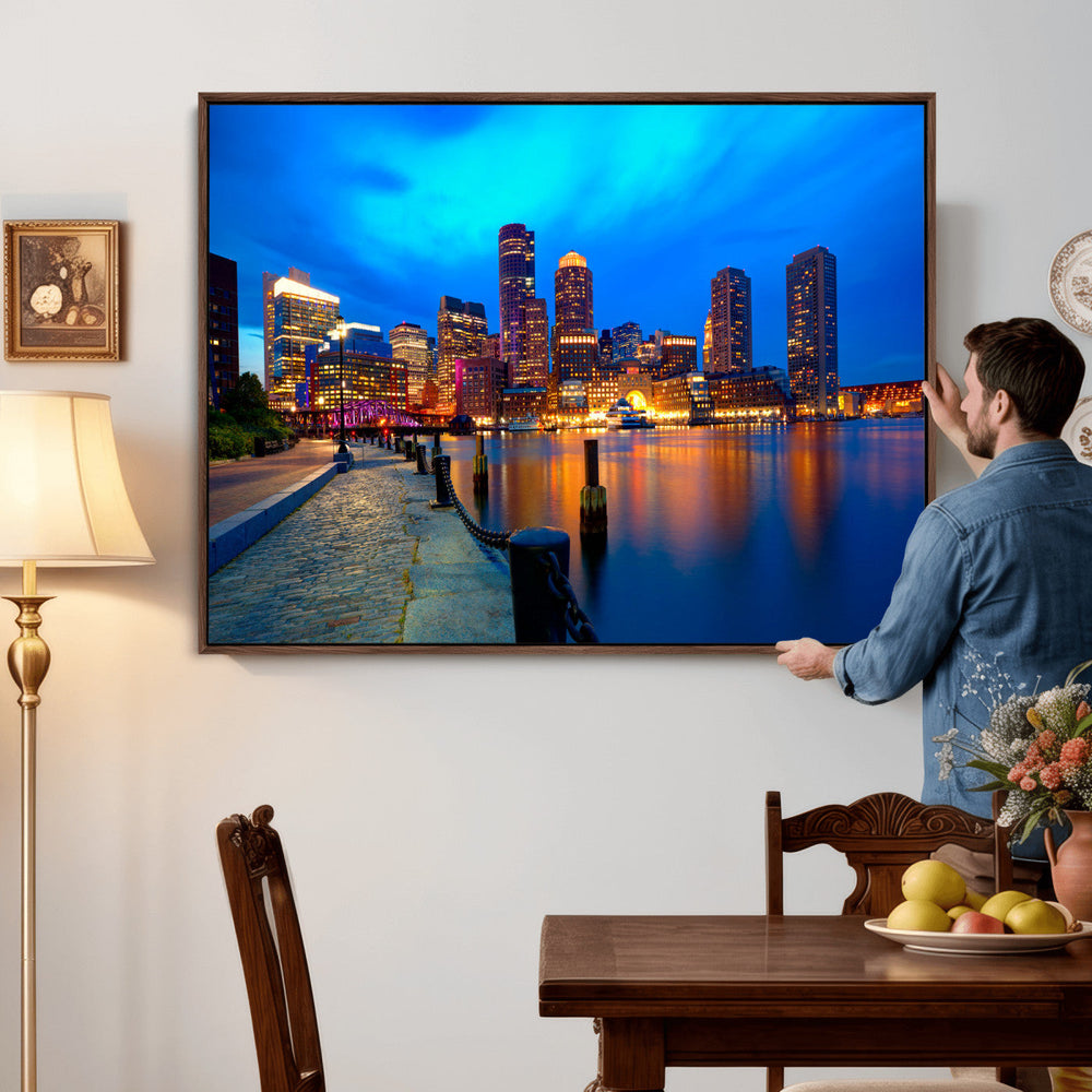 Boston Wall Art Canvas Print, Boston City Downtown Night