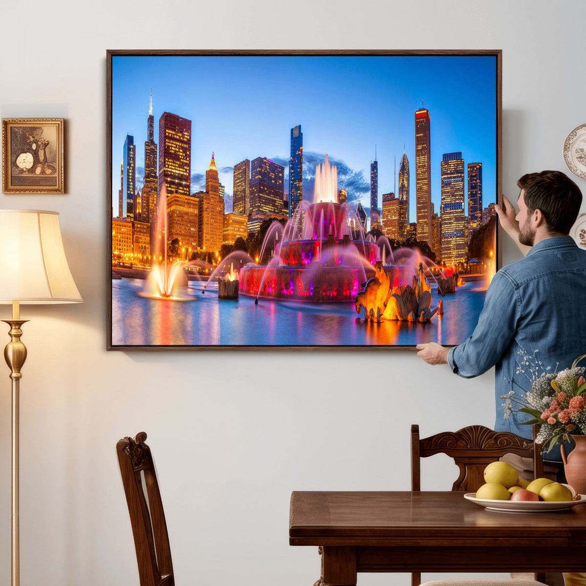 Chicago Wall Art Canvas Print, Chicago City Downtown Night