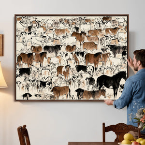 Farmhouse Animals Horse Longhorn Cow Wall Art Canvas Print -