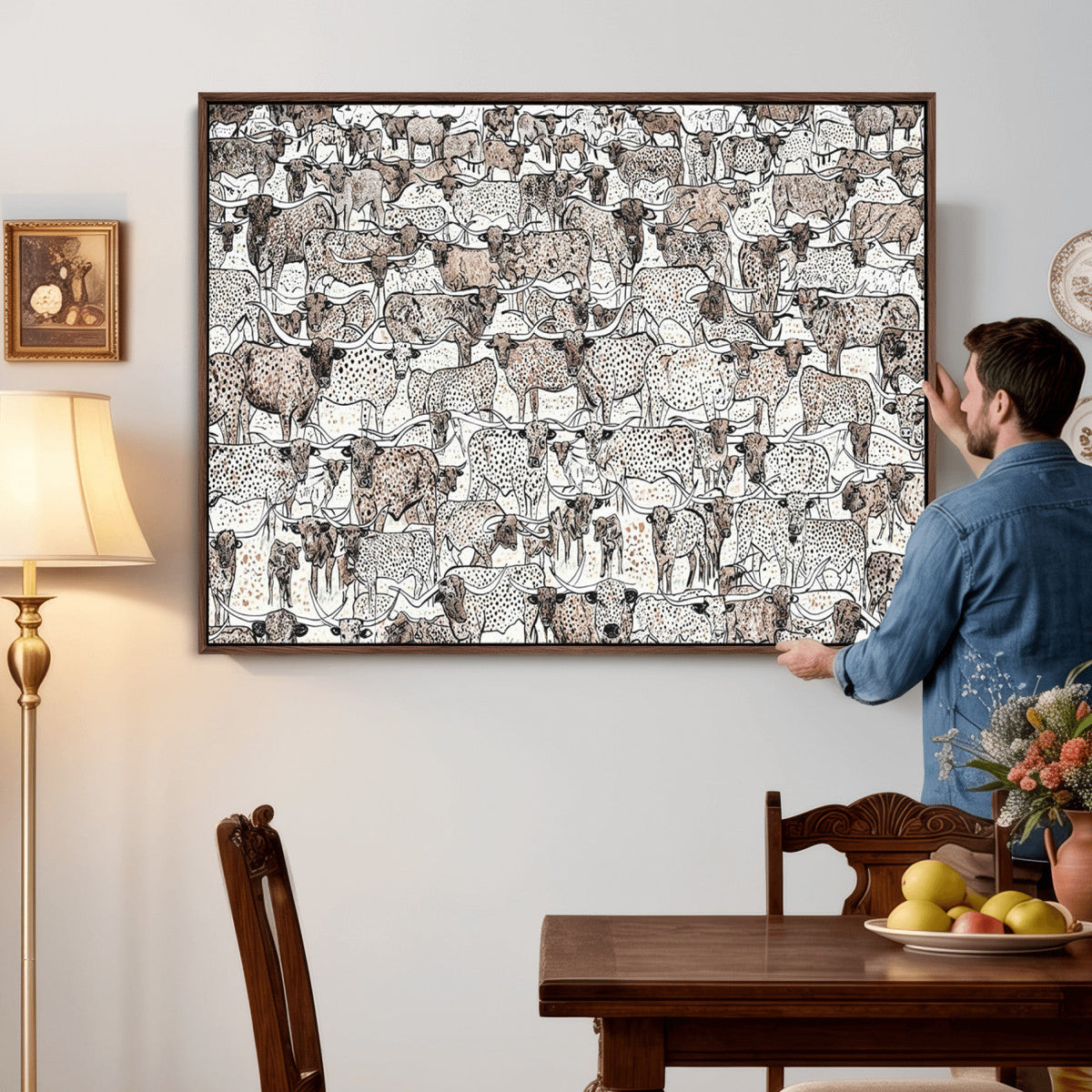 Abstract Texas Cow Wall Art Canvas Print - Farm Longhorn