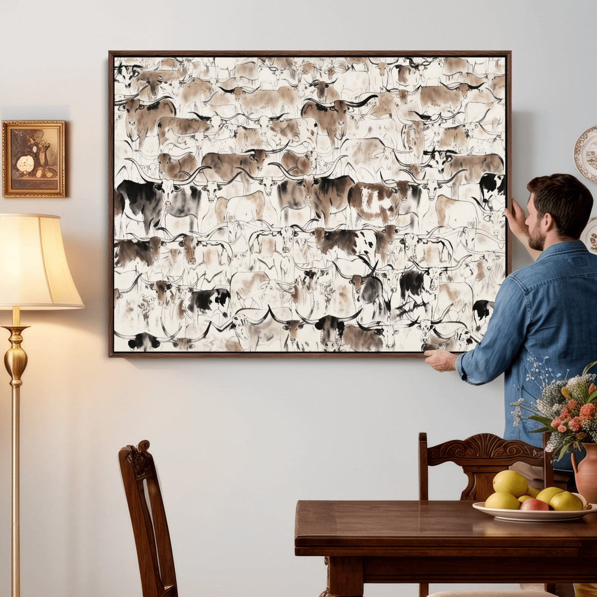 Abstract Texas Cow Canvas Print for Cabin and Western Home