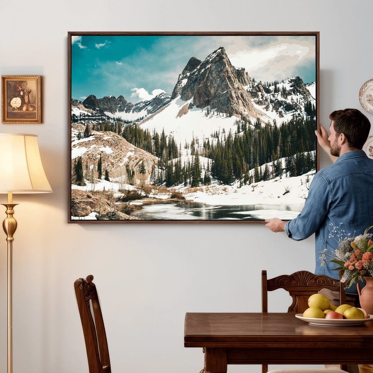 Snowy Mountain Wall Art Canvas Print, Alpine Pine Forest