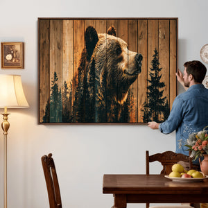 Rustic Bear Wall Art Canvas Print – Woodland Wildlife