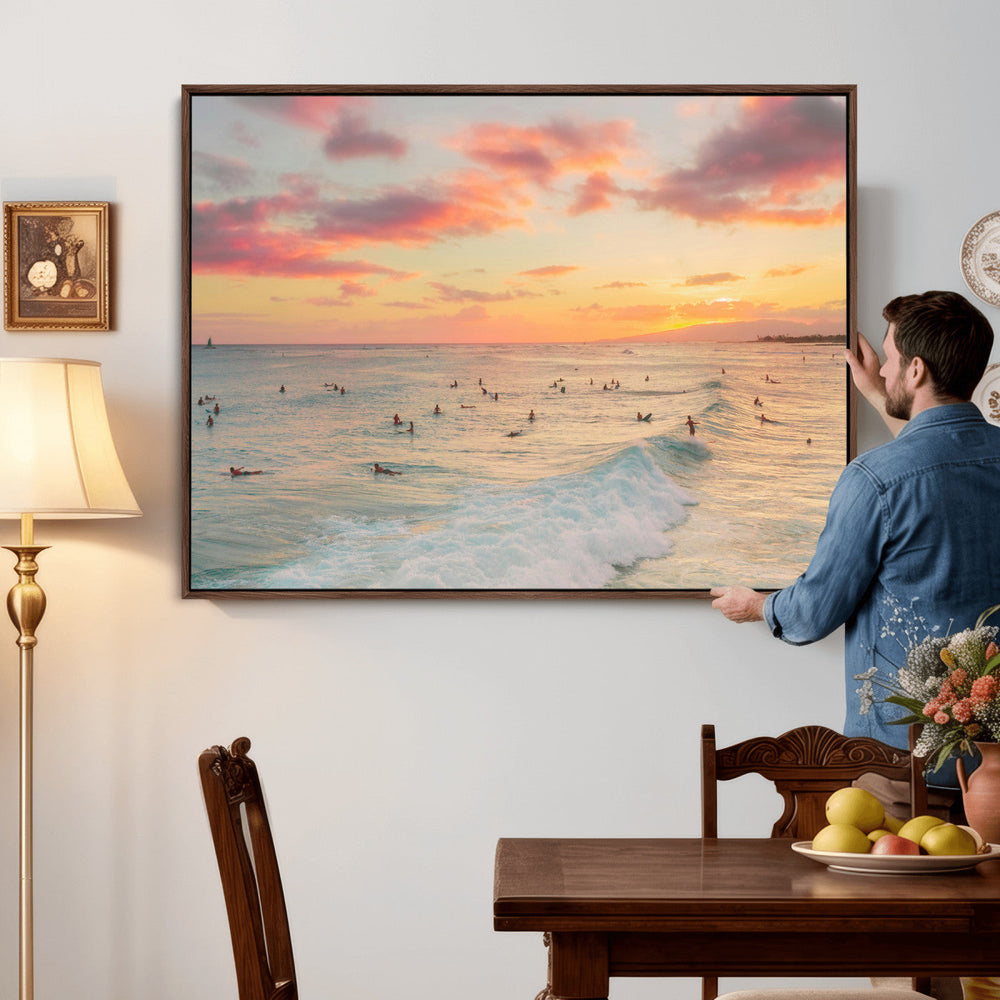 Sunset Beach Wall Art Canvas Print – Soft Coastal
