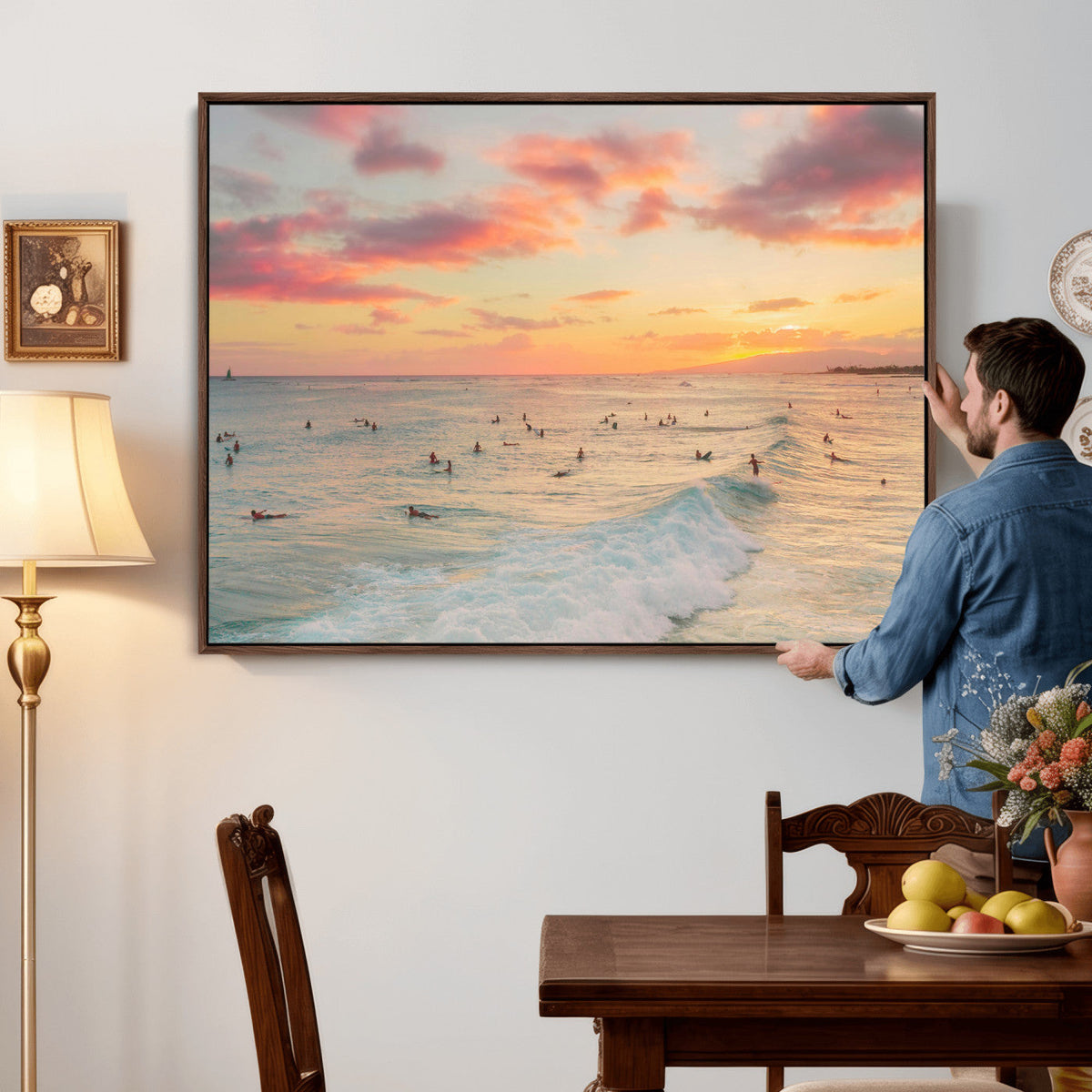 Sunset Beach Wall Art Canvas Print – Soft Coastal