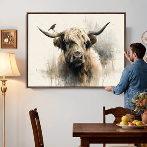 Abstract Highland Cow Wall Art Canvas Print, Rustic Farm