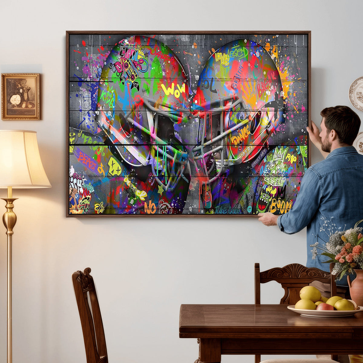 Graffiti Football Helmets Wall Art Canvas Print, Urban