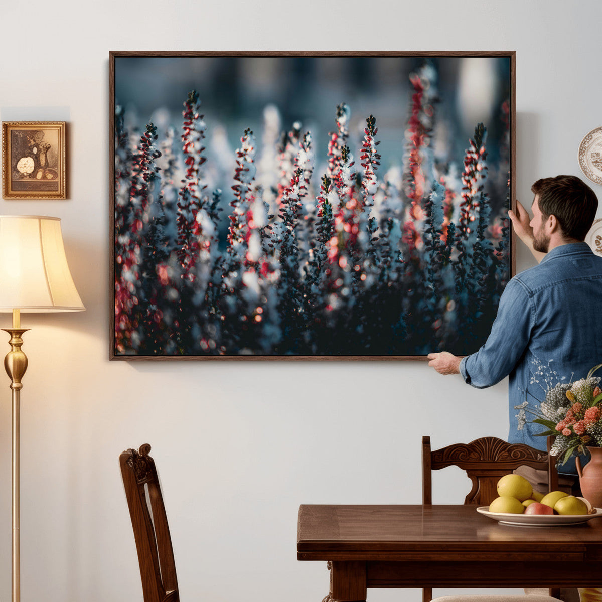 Winter Heather Wall Art Canvas Print, Frosted Floral Nature