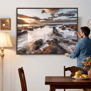 Rocky Coast Ocean Sunset Wall Art Canvas Print, Dramatic