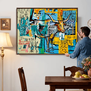 Basquiat Style Bird Bull Graffiti Wall Art Canvas Print,
