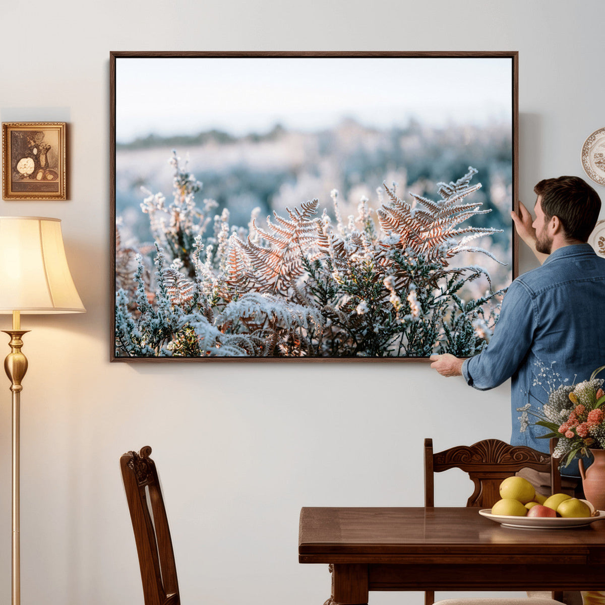 Frosted Fern Wall Art Canvas Print, Soft Winter Botanical