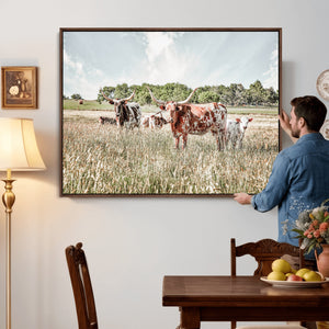 Texas Longhorn Cattle Wall Art Canvas Print, Rustic Ranch