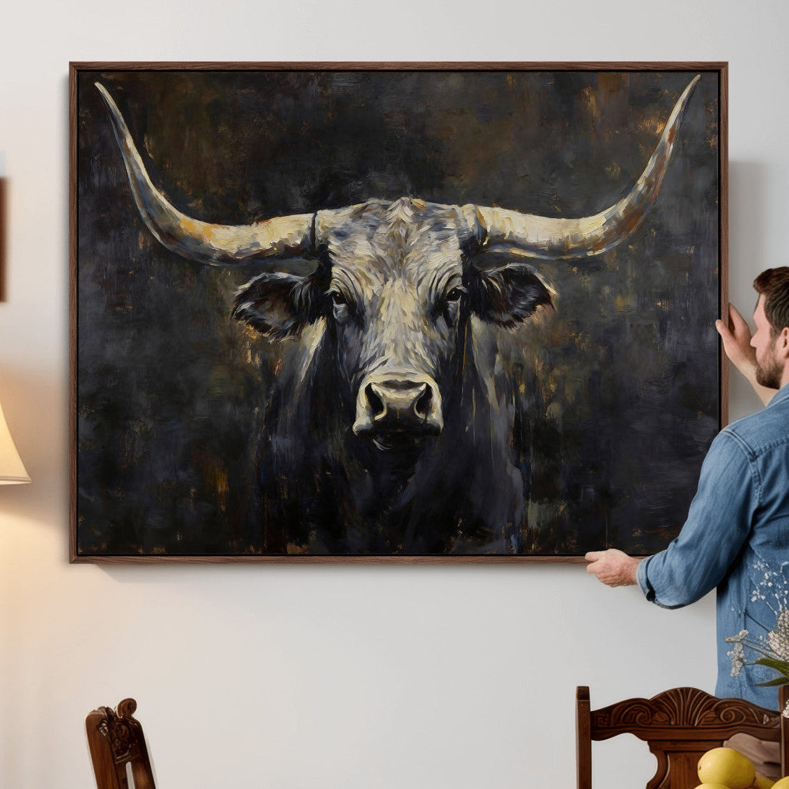 Rustic Longhorn Bull Wall Art Canvas Print – Vintage Western