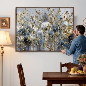 Abstract Floral Wall Art Canvas Print – Gold and Blue