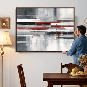 Gray Red Abstract Wall Art Canvas Print, Modern Abstract