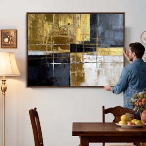 Gold Navy Abstract Wall Art Canvas Print, Modern Luxury