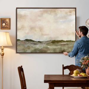Muted Watercolor Hill Landscape Print — Beige Taupe Cloudy