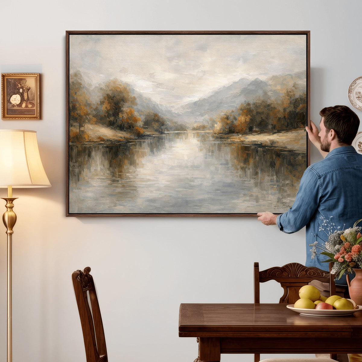 Neutral Abstract River Landscape Wall Art Canvas Print