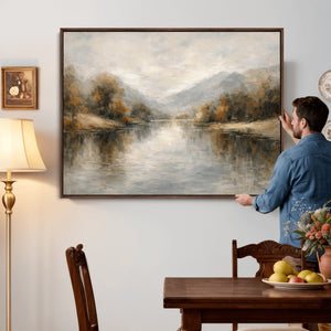 Neutral Abstract River Landscape Wall Art Canvas Print