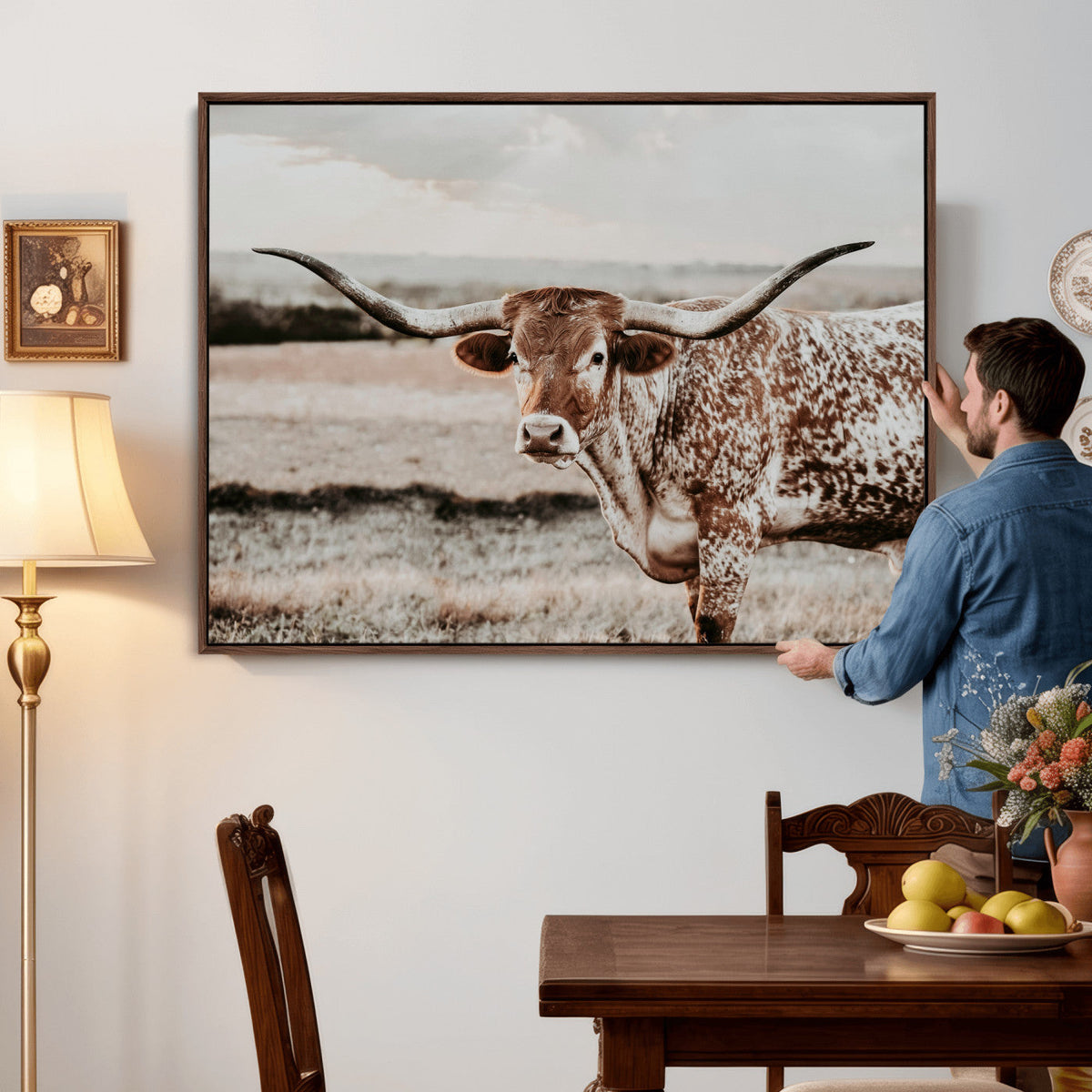 Texas Longhorn Bull Rustic Wall Art Canvas Print
