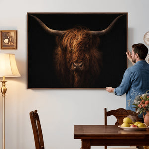 Highland Cow Wall Art Canvas Print – Moody Dark Rustic