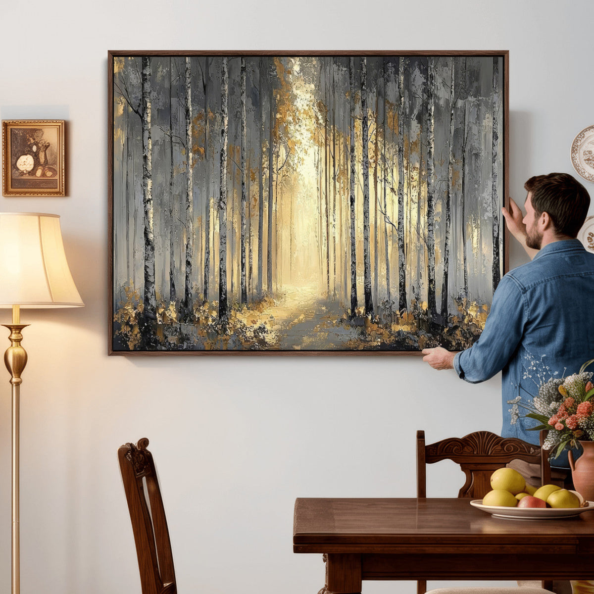 Abstract Birch Forest Wall Art Canvas Print – Modern Neutral