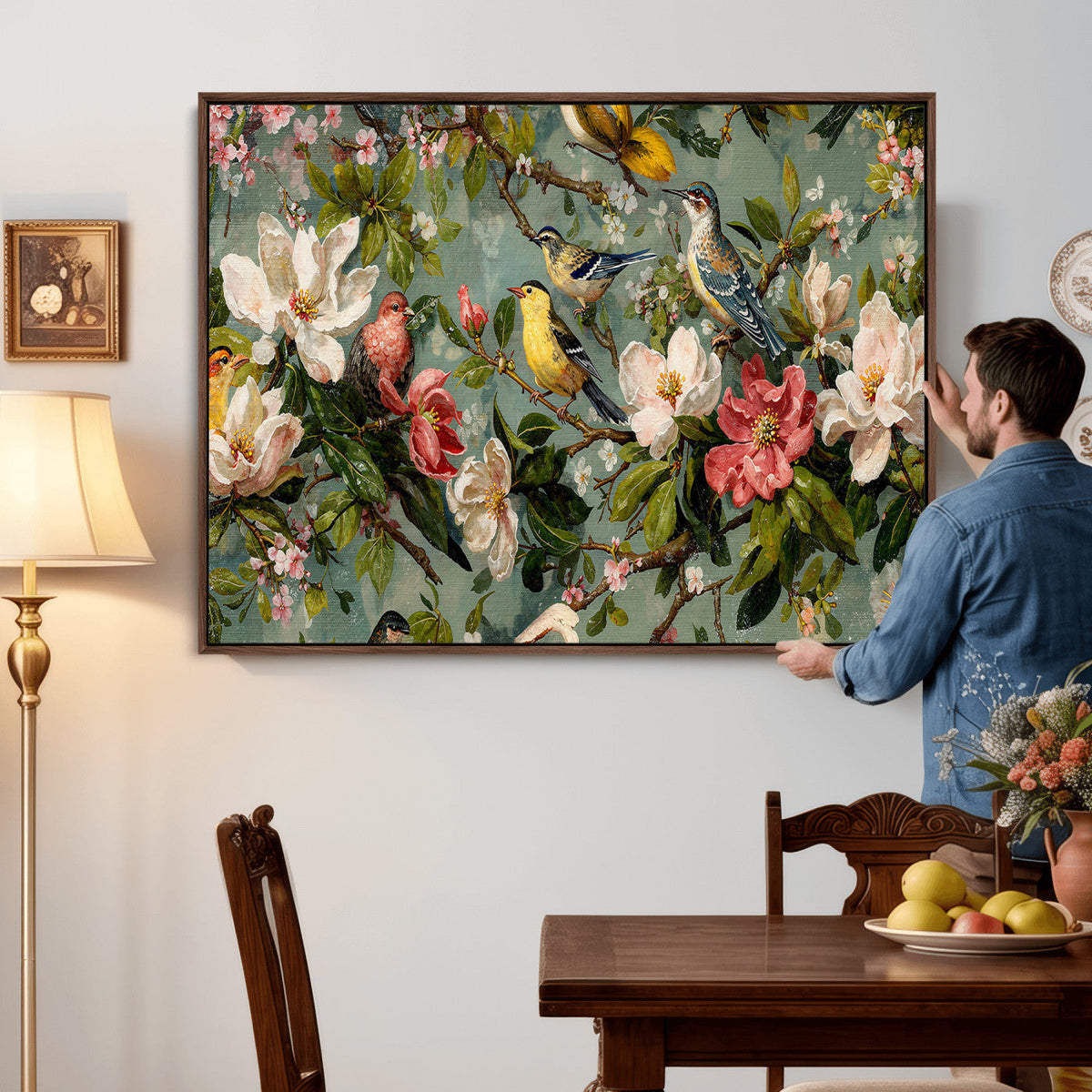 Vintage Birds and Flowers Wide Wall Art: Extra Large