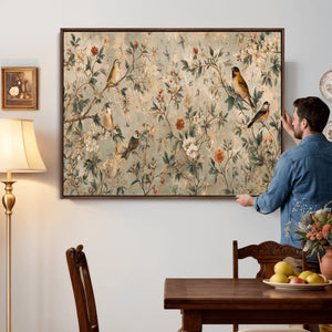 Vintage Birds and Flowers Wall Art Canvas Print, Botanical
