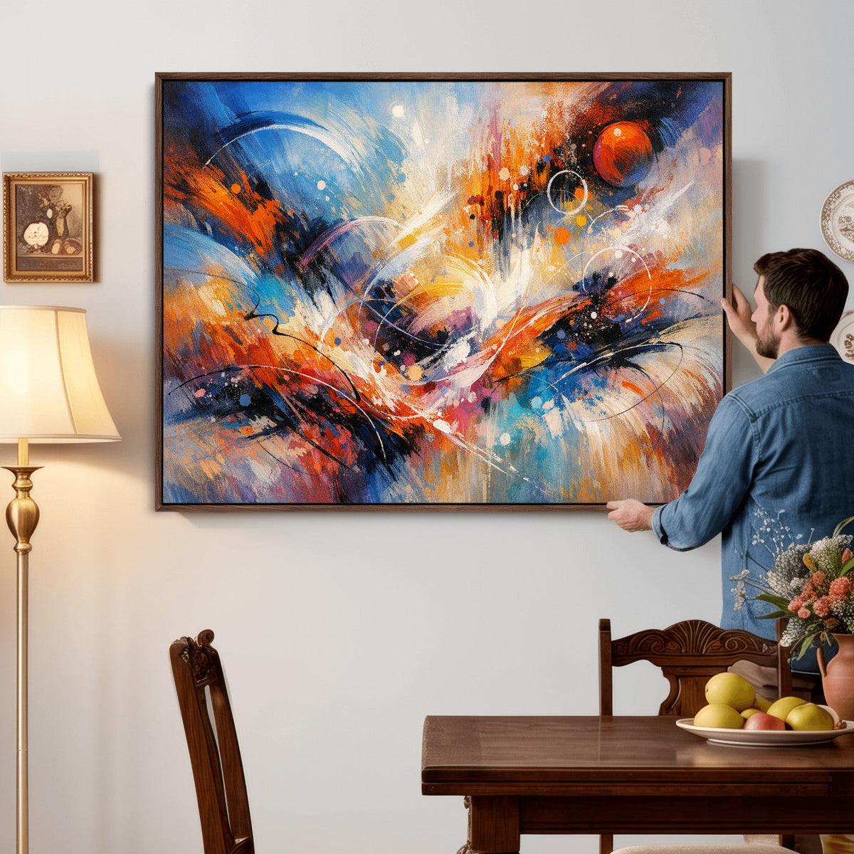 Lyrical Abstraction Wall Art Canvas Print, Orange Blue