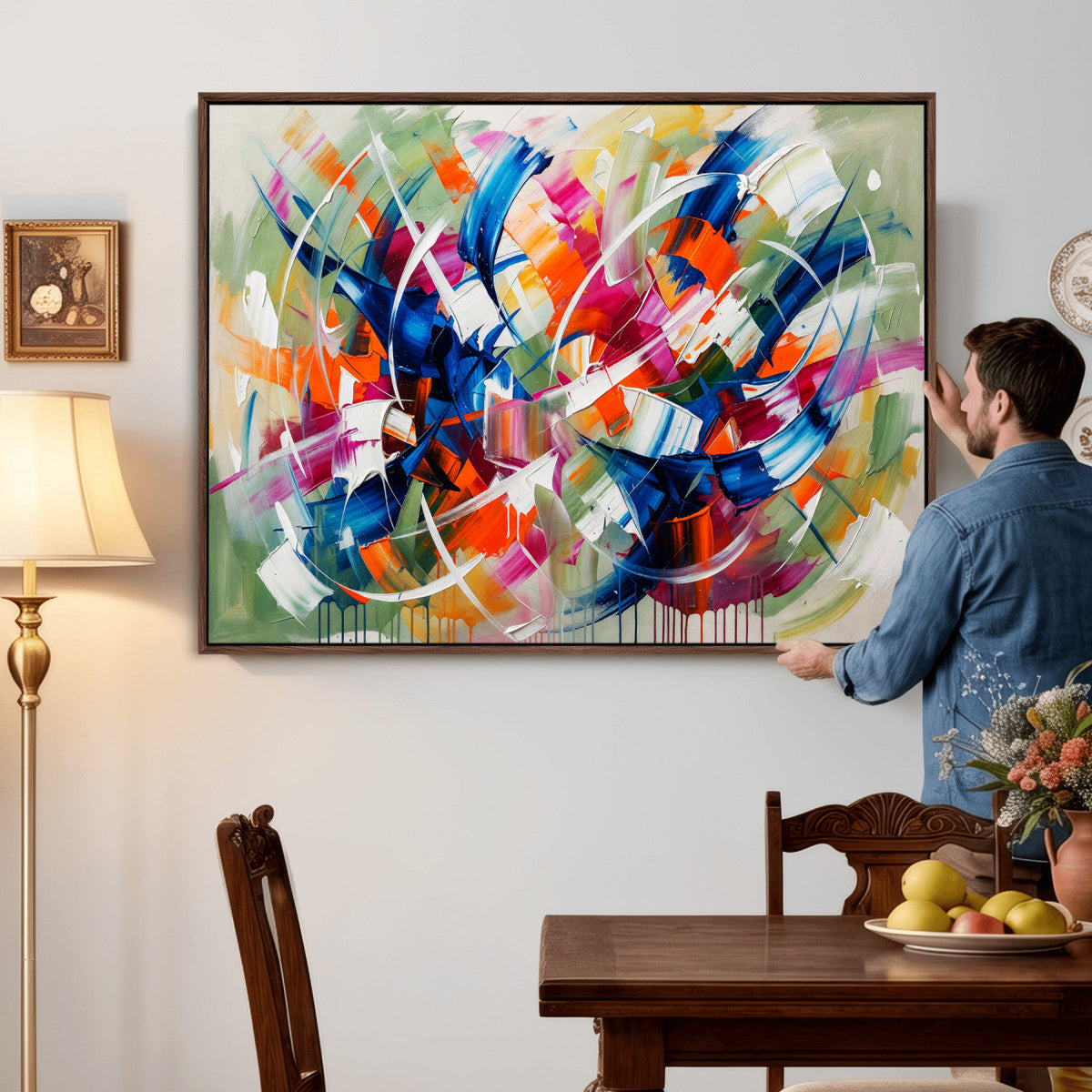 Geometric Abstract Wall Art Canvas Print, Orange Blue